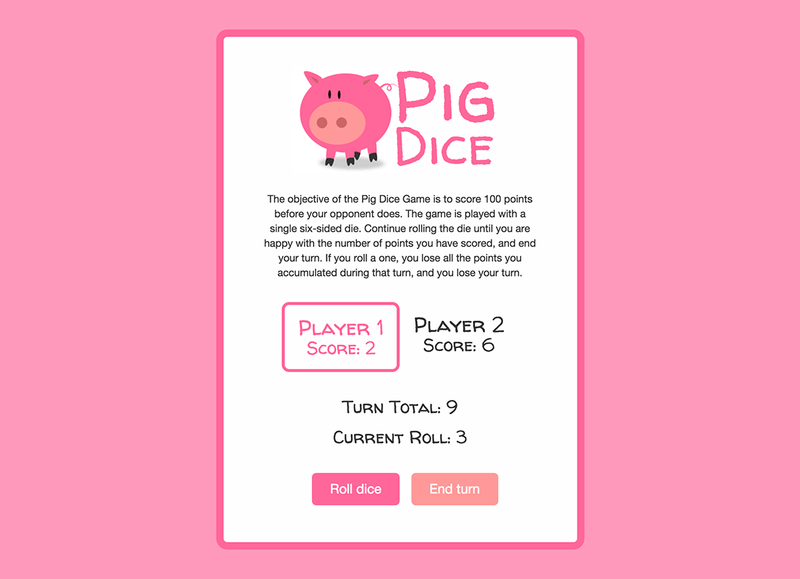 Preview of the pig dice game