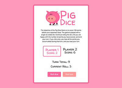Screenshot of pig dice game